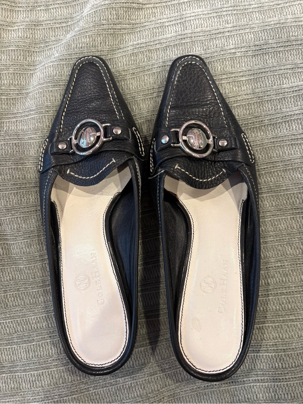 Cole Haan Vintage Leather Black Slip-On Loafers with Silver Accent